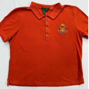 Lauren Ralph Lauren Polo Shirt Women XL Orange Crest Nautical Short Sleeve